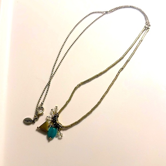 Dainty Boho Gold, Silver, Teal Long Necklace - Picture 1 of 4